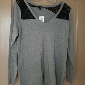 NWT Size 0 Torrid Sweater Gray w/ black lace